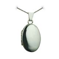 Silver 22x15mm oval plain Locket with a 1.3mm wide curb Chain 24 inches