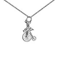 Silver 22x15mm Penny Farthing with rider in top hat Pendant with a 1mm wide rolo Chain 18 inches