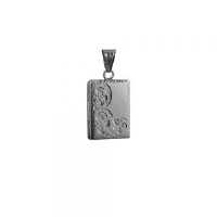 Silver 22x15mm rectangular half hand engraved flat Locket