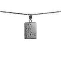 Silver 22x15mm rectangular half hand engraved flat Locket with a 1.3mm wide curb Chain 20 inches