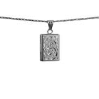 Silver 22x15mm rectangular hand engraved flat Locket with a 1.3mm wide curb Chain