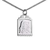 Silver 22x15mm square Our Lady of Sorrows Pendant with a 1.3mm wide curb Chain 24 inches