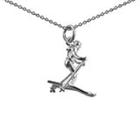 Silver 22x18mm Skier Pendant with a 1mm wide rolo Chain 18 inches