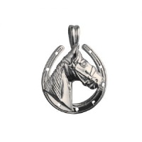 Silver 22x20mm Horse Head in Horseshoe Pendant
