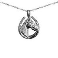 Silver 22x20mm Horse Head in Horseshoe Pendant with a 1mm wide rolo Chain 14 inches Only Suitable for Children