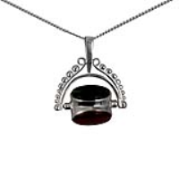 Silver 22x26mm Triple Spinning Fob Pendant with a 1.3mm wide curb Chain 18 inches
