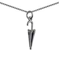 Silver 22x6mm Umbrella Pendant with a 1mm wide rolo Chain 14 inches Only Suitable for Children