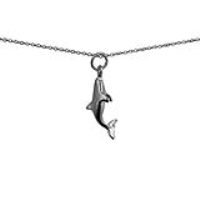Silver 22x7mm swimming Dolphin Pendant with a 1mm wide rolo Chain 14 inches Only Suitable for Children