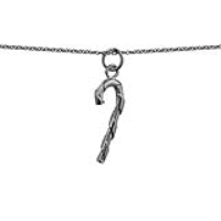 Silver 22x9mm Candy Cane Pendant with a 1mm wide rolo Chain 18 inches