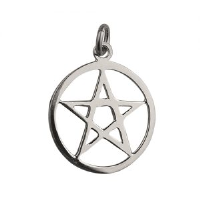 Silver 23mm plain Pentangle in a circle Pendant