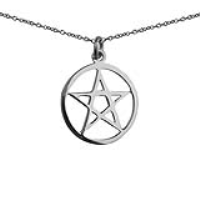Silver 23mm plain Pentangle in a circle Pendant with a 1mm wide rolo Chain 20 inches