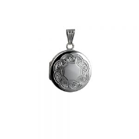Silver 23mm round hand engraved celtic pattern flat Locket