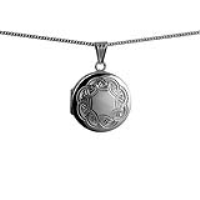 Silver 23mm round hand engraved celtic pattern flat Locket with a 1.3mm wide curb Chain