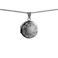 Silver 23mm round hand engraved celtic pattern flat Locket with a 1.3mm wide curb Chain 20 inches