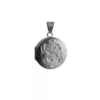 Silver 23mm round hand engraved flat Locket