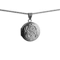 Silver 23mm round hand engraved flat Locket with a 1.3mm wide curb Chain