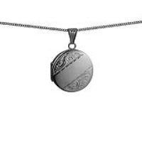 Silver 23mm round hand engraved flat Locket with a 1.3mm wide curb Chain 22 inches