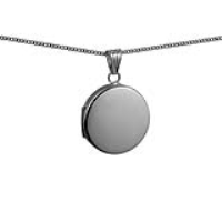 Silver 23mm round plain flat Locket with a 1.3mm wide curb Chain