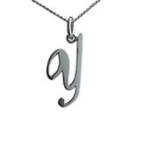 Silver 23x10mm plain palace script Initial Y Pendant with a 1.3mm wide curb Chain 20 inches