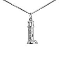 Silver 23x10mm solid Lighthouse Pendant with a 1.3mm wide curb Chain 18 inches