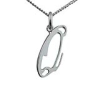 Silver 23x11mm plain palace script Initial Q Pendant with a 1.3mm wide curb Chain 24 inches