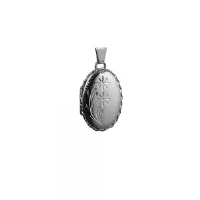 Silver 23x16mm oval hand engraved flower design twisted wire edge Locket