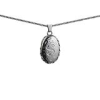 Silver 23x16mm oval hand engraved twisted wire edge Locket with a 1.3mm wide curb Chain 18 inches