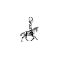 Silver 23x19mm Saddled Cantering Horse Charm on a lobster trigger