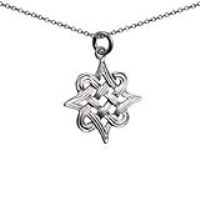 Silver 23x23mm Islamic Motif Pendant with a 1mm wide rolo Chain 24 inches