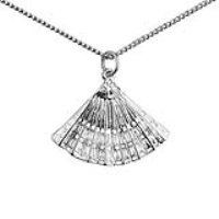 Silver 23x30mm Hand Fan Pendant with a 1.3mm wide curb Chain 18 inches