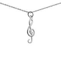 Silver 23x9mm G Clef Pendant with a 1mm wide rolo Chain 16 inches Only Suitable for Children