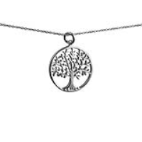 Silver 24mm round 1.7mm thick Tree of Life Pendant with a 1mm wide rolo Chain
