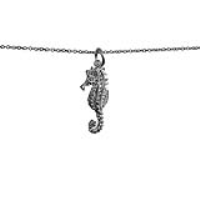 Silver 24x11mm Bermuda Seahorse Pendant with a 1mm wide rolo Chain 14 inches Only Suitable for Children