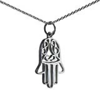 Silver 24x12mm Hand of Fatima Pendant with a 1mm wide rolo Chain
