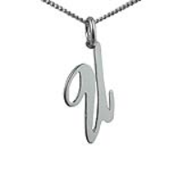 Silver 24x12mm plain palace script Initial U Pendant with a 1.3mm wide curb Chain 24 inches