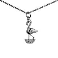 Silver 24x13mm Flamingo Pendant with a 1.3mm wide curb Chain 18 inches