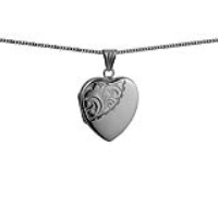 Silver 24x20mm heart shaped half hand engraved Locket with a 1.3mm wide curb Chain