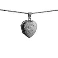 Silver 24x20mm heart shaped hand engraved Locket with a 1.3mm wide curb Chain 22 inches