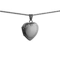 Silver 24x20mm heart shaped hand engraved scroll edge Locket with a 1.3mm wide curb Chain