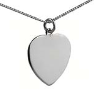 Silver 24x21mm plain Heart Disc Pendant with a 1.3mm wide curb Chain 22 inches
