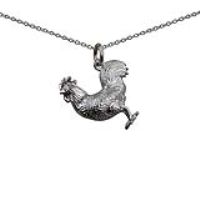 Silver 24x21mm solid Cockerel Pendant with a 1mm wide rolo Chain 16 inches Only Suitable for Children