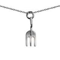 Silver 24x9mm solid Gardeners Fork Pendant with a 1mm wide rolo Chain