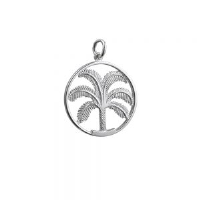Silver 25mm Palm Tree in Circle Pendant