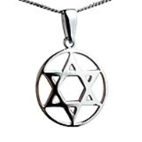 Silver 25mm plain Star of David in a circle Pendant on a bail loop with a 1.3mm wide curb Chain