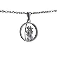 Silver 25mm round cut out St Christopher Pendant on a bail loop with a 2.5mm wide cable link Chain 20 inches