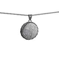 Silver 25mm round hand engraved twisted wire edge flat Locket with a 1.3mm wide curb Chain 18 inches