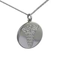 Silver 25mm round medical alarm Disc Pendant with a 1.3mm wide curb Chain