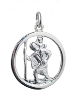 Silver 25mm round pierced St Christopher Pendant
