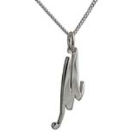 Silver 25x10mm plain palace script Initial M Pendant with a 1.3mm wide curb Chain 24 inches