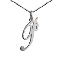 Silver 25x10mm plain palace script Initial P Pendant with a 1.3mm wide curb Chain 24 inches
